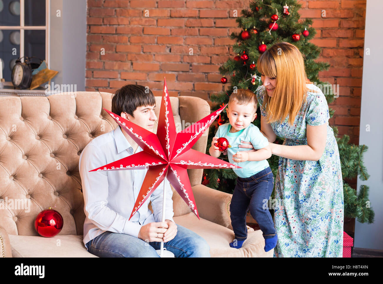Christmas Family Portrait In Home Holiday Living Room, House Decorating ...