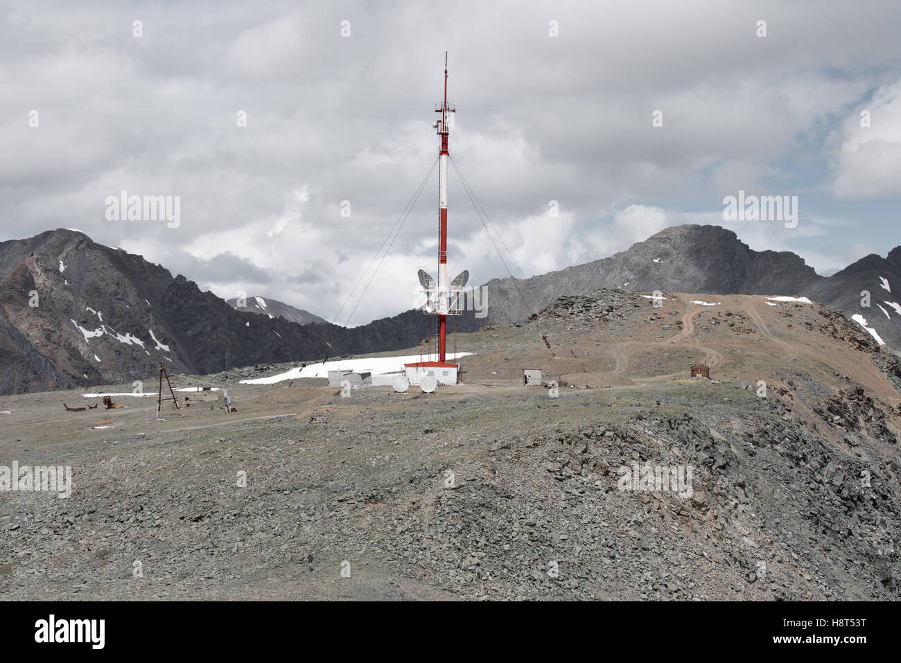 Cellular tower on top of the mountain. The height 3000 meters. Altai