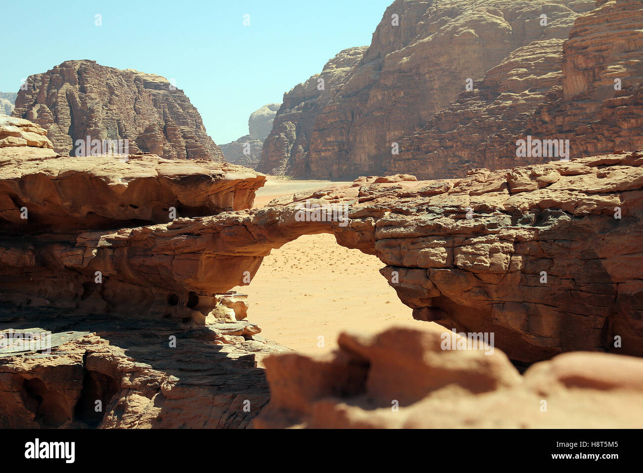 Valley of Wadi Rum, desert bridge, desert in Jordan Stock Photo