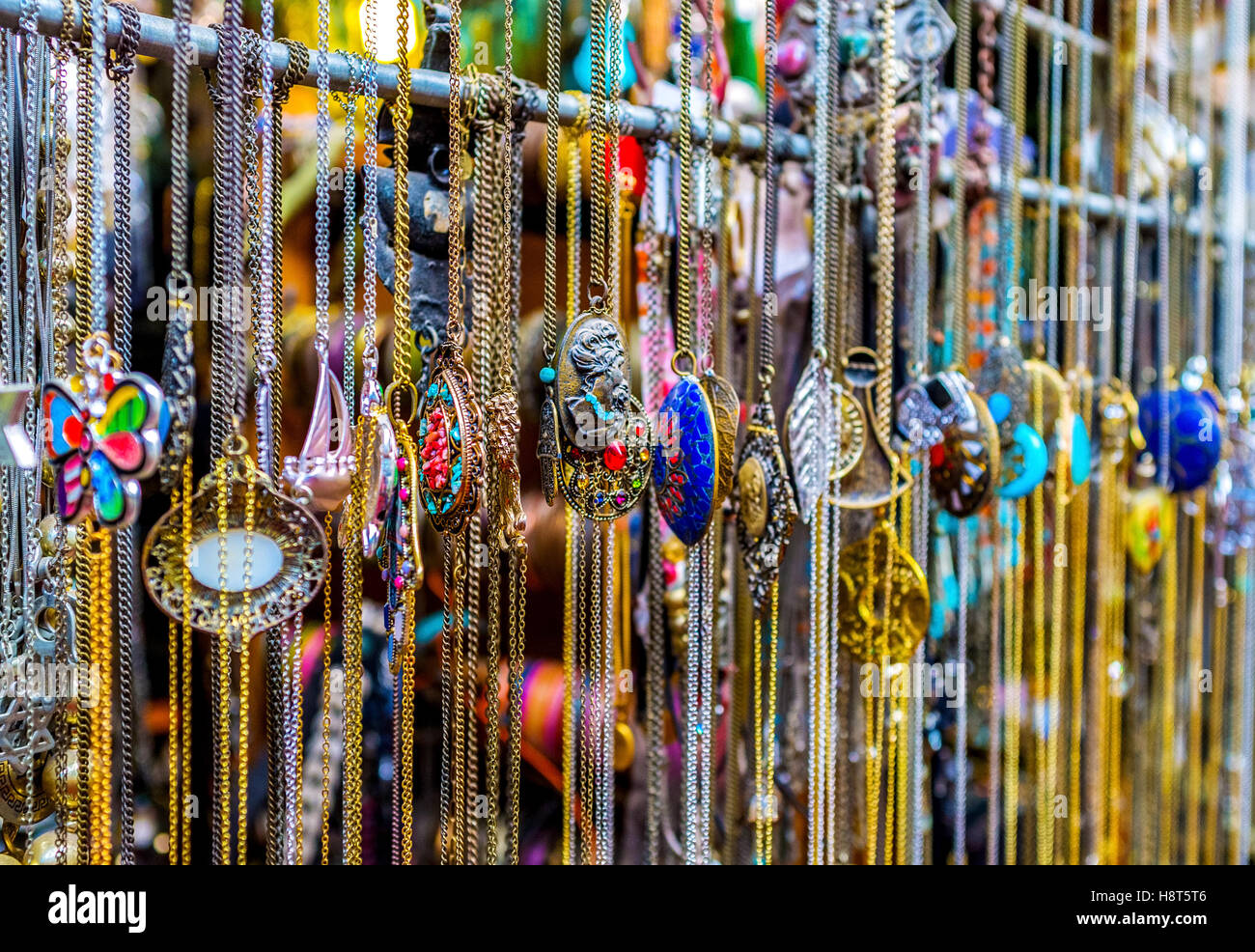 The pendants and lockets in the jewelry stall of the Jaffa flea market Stock Photo Alamy