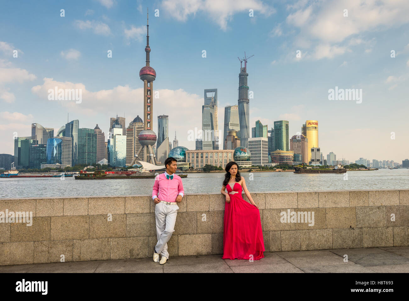 Chinese couple at the Bund Stock Photo
