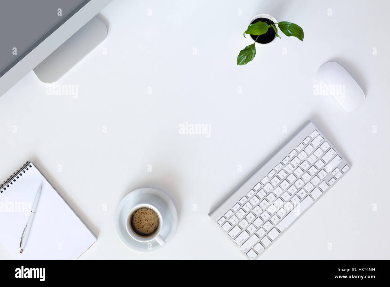 Modern working Place on White Office Desk Stock Photo Alamy