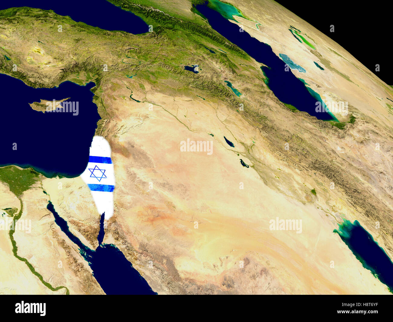 Map of Israel with embedded flag on planet surface. 3D illustration ...