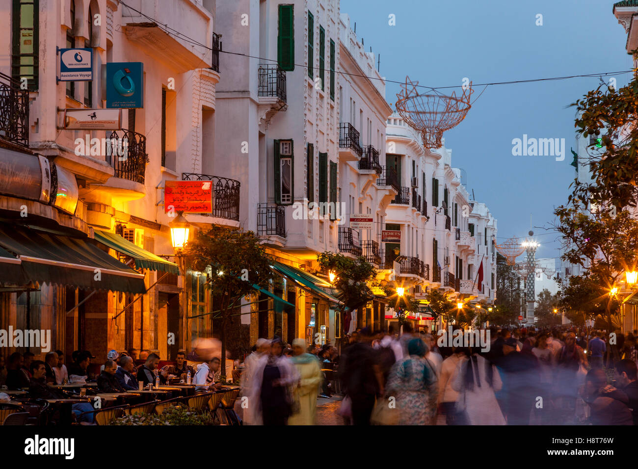 Spanish Colonial Architecture (The Ensanche) At Night, Tetouan, Morocco Stock Photo