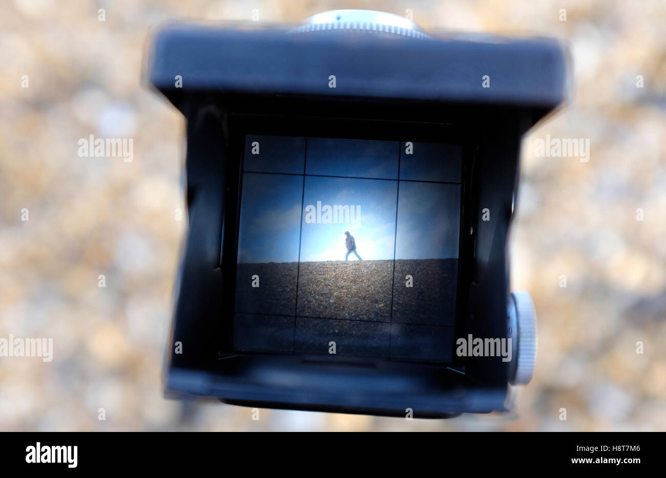 view through the viewfinder of a twin lens reflex Stock Photo