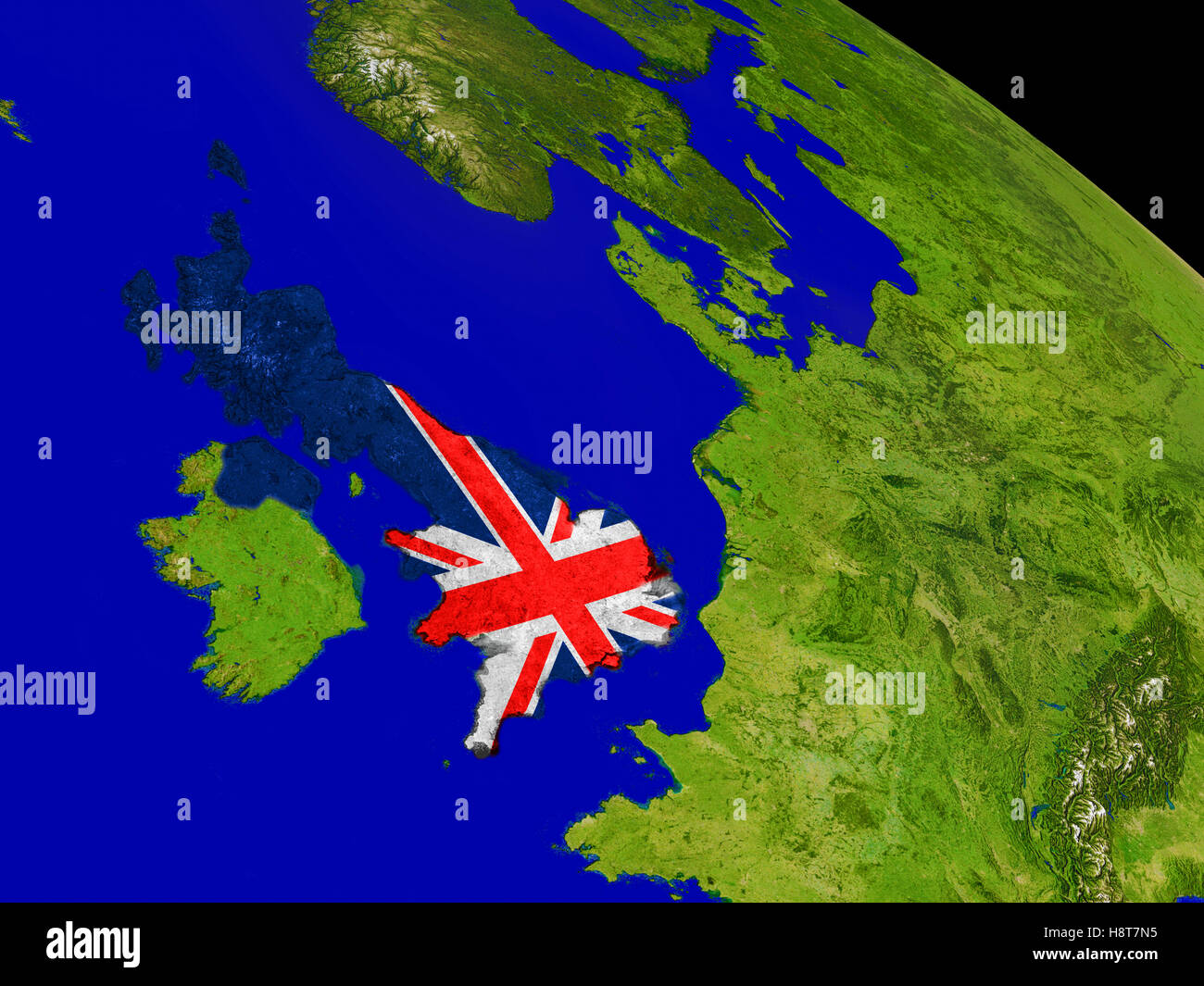 Map of United Kingdom with embedded flag on planet surface. 3D ...