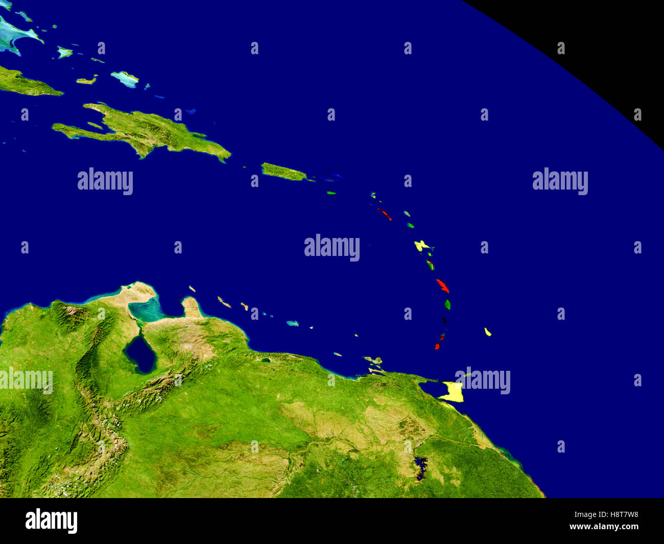Map of Caribbean with embedded flag on planet surface. 3D illustration ...