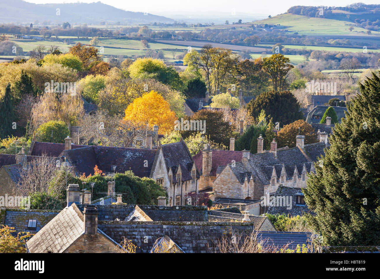 Autumn in the Cotswolds - The Cotswold village of Stanton Stock Photo ...