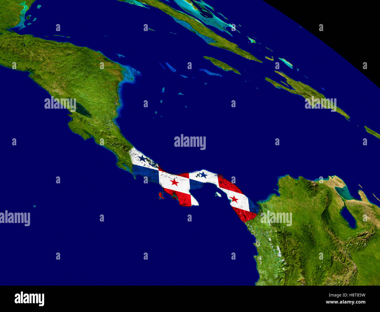 Map of Panama with embedded flag on planet surface. 3D illustration ...