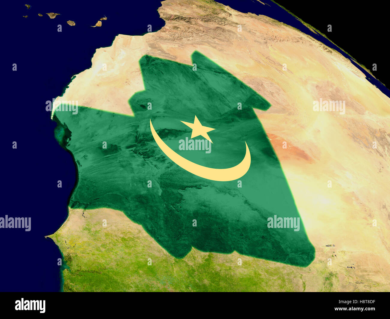 Map of Guinea with embedded flag on planet surface. 3D illustration ...