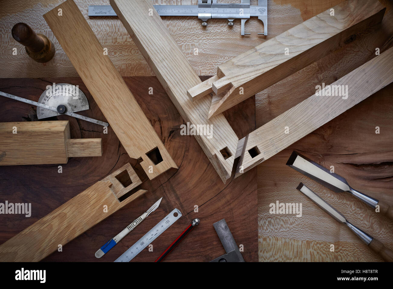 Detail of a cabinet makers bespoke joinery Stock Photo