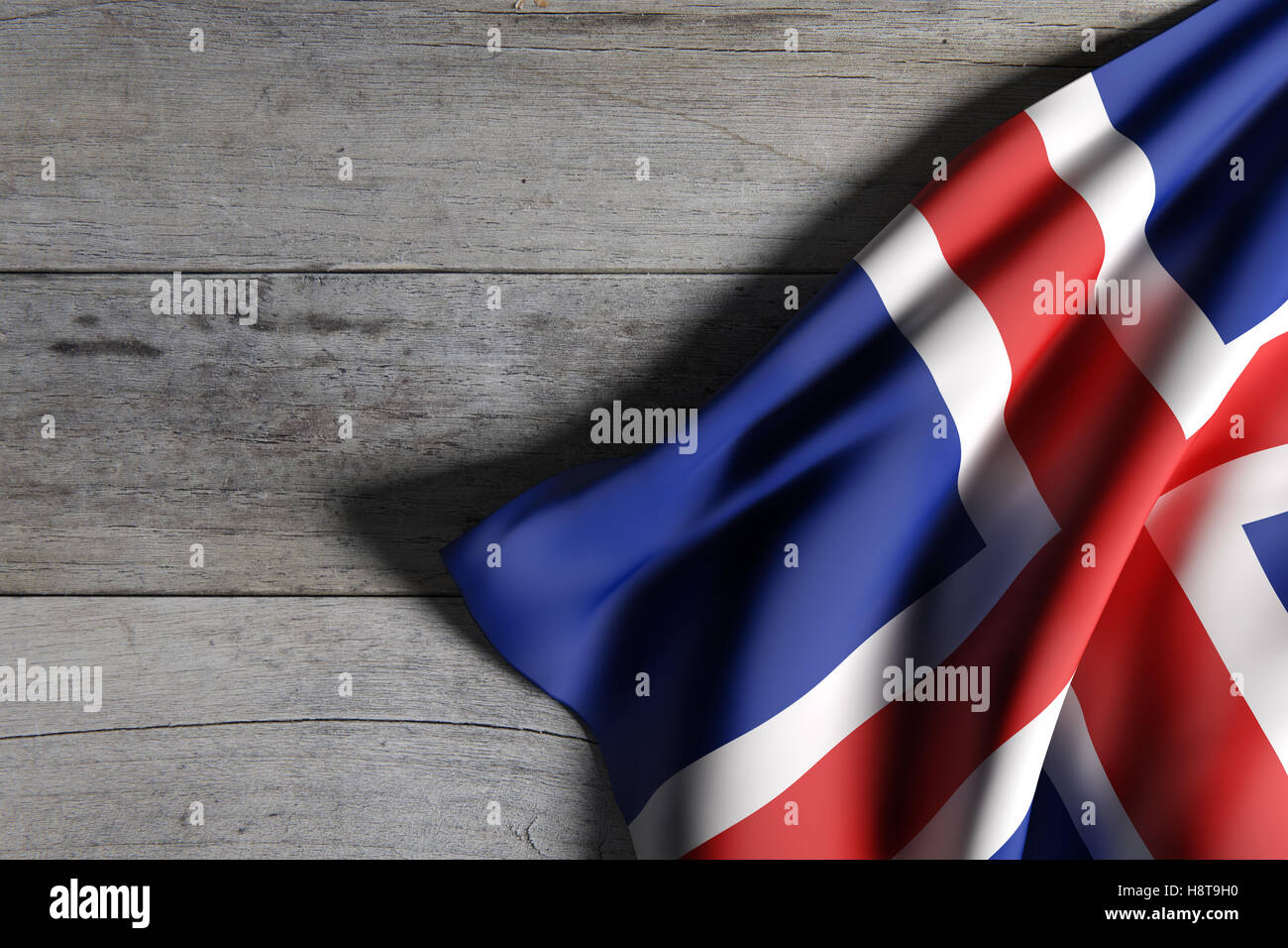3d rendering of an Iceland flag waving on wooden background Stock Photo ...