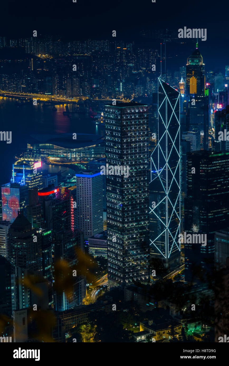 Lights and skyline of Central Hong Kong at night - 6 Stock Photo - Alamy