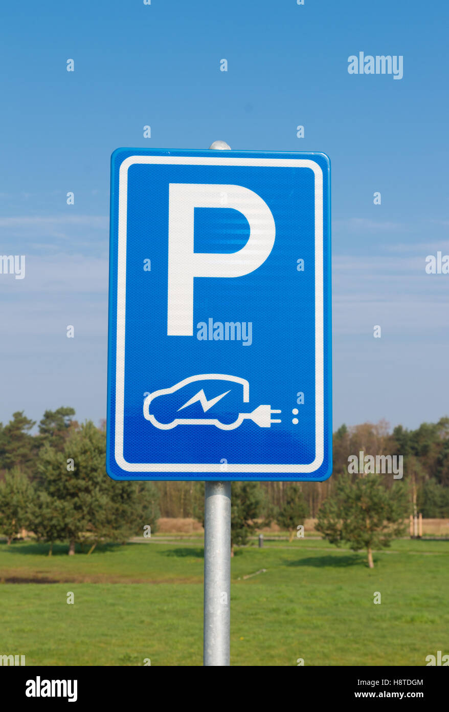 blue parking sign for electric cars Stock Photo