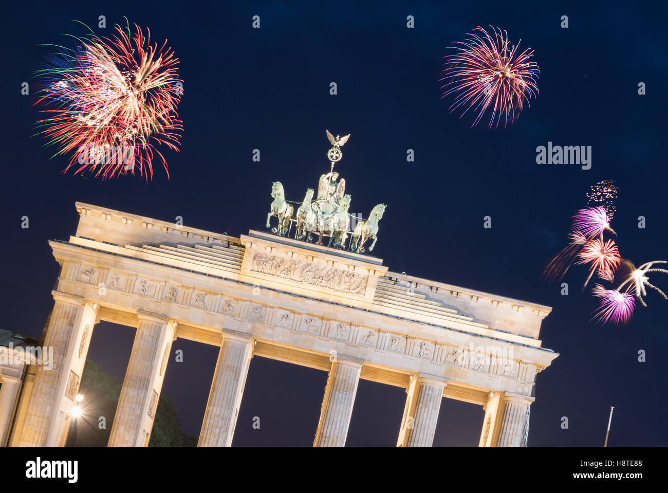 Firework over Brandenburg Gate in Berlin. New years Eve in Germany