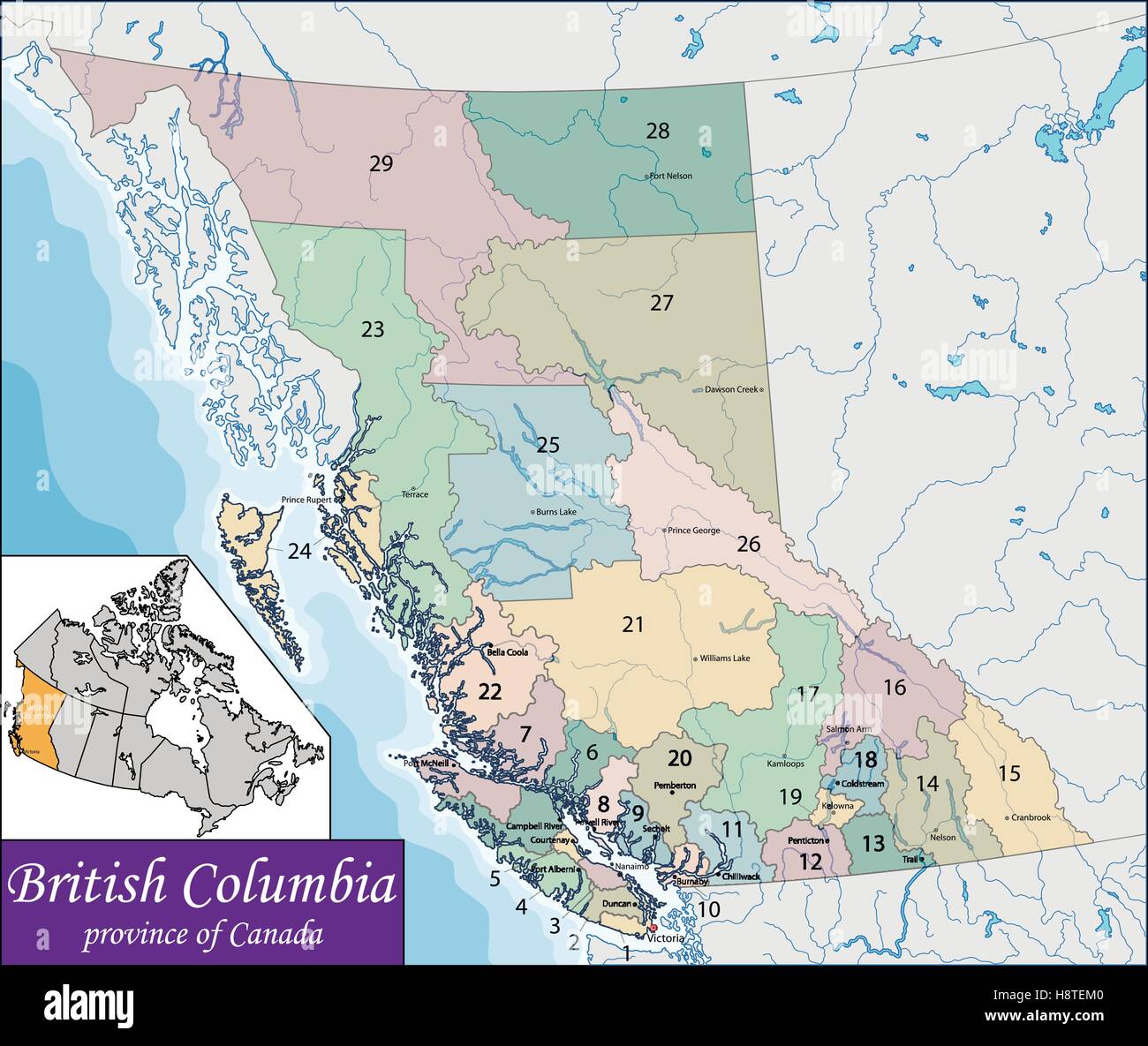 Map of British Columbia Stock Vector