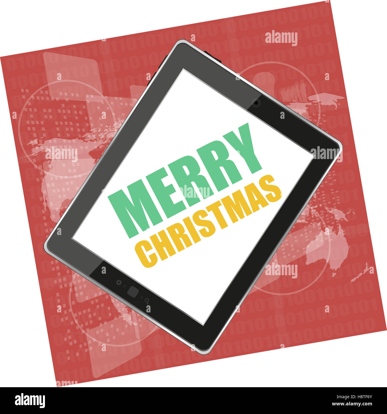 mobile phone tablet pc with Merry Christmas design on business digital screen Stock Photo