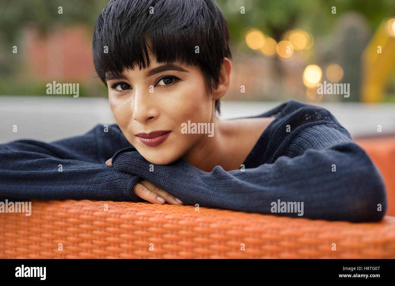 Casual natural portrait of attractive woman with smile on her face Stock Photo