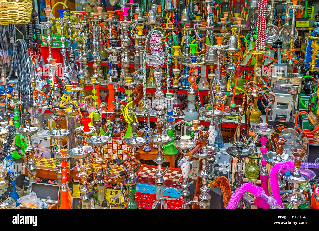 The wide range of hookahs in the Turkish Bazaar Stock Photo Alamy