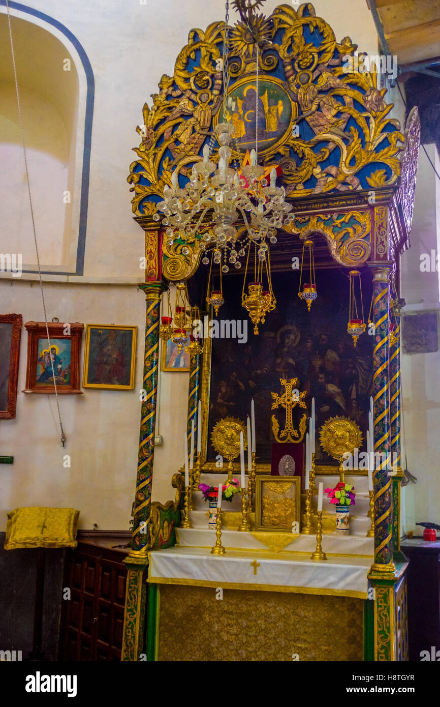 The old icon to Madonna and the child inside the Church of the Nativity Stock Photo