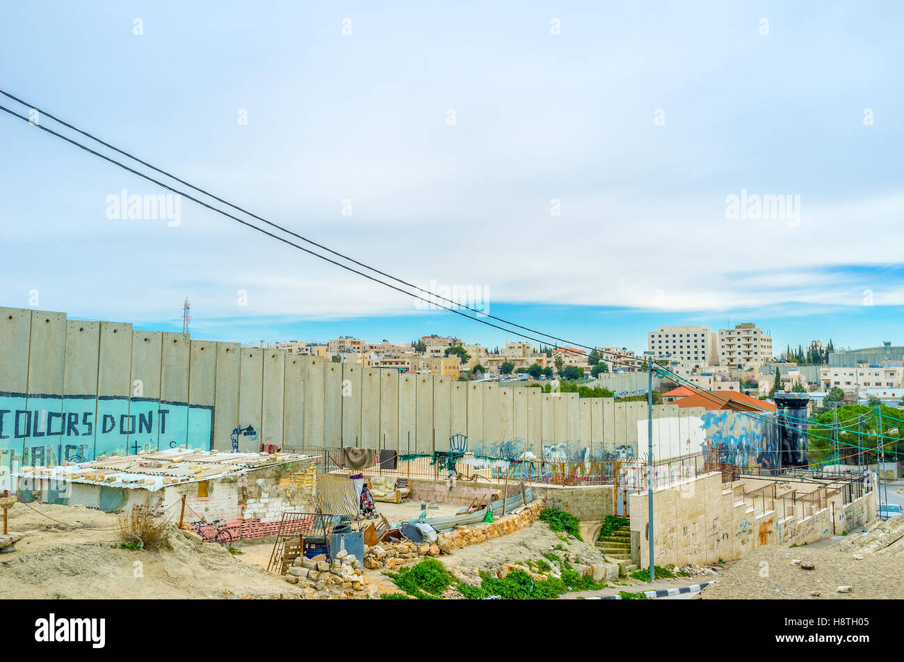 The refugee camp of palestinians under the separation wall Stock Photo