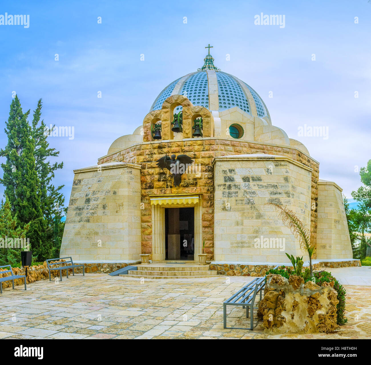 The modern Shepherds Field Chapel was built on the foundation of destroyed medieval church, Bethlehem, Palestine, Israel. Stock Photo