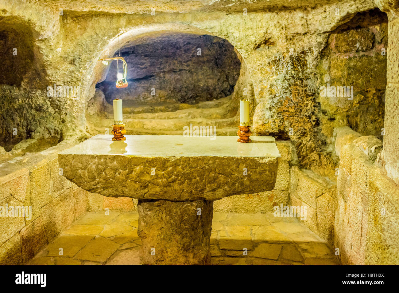 The chapel in the cave of the Church of the Nativity where Jesus the Christ was born Stock Photo