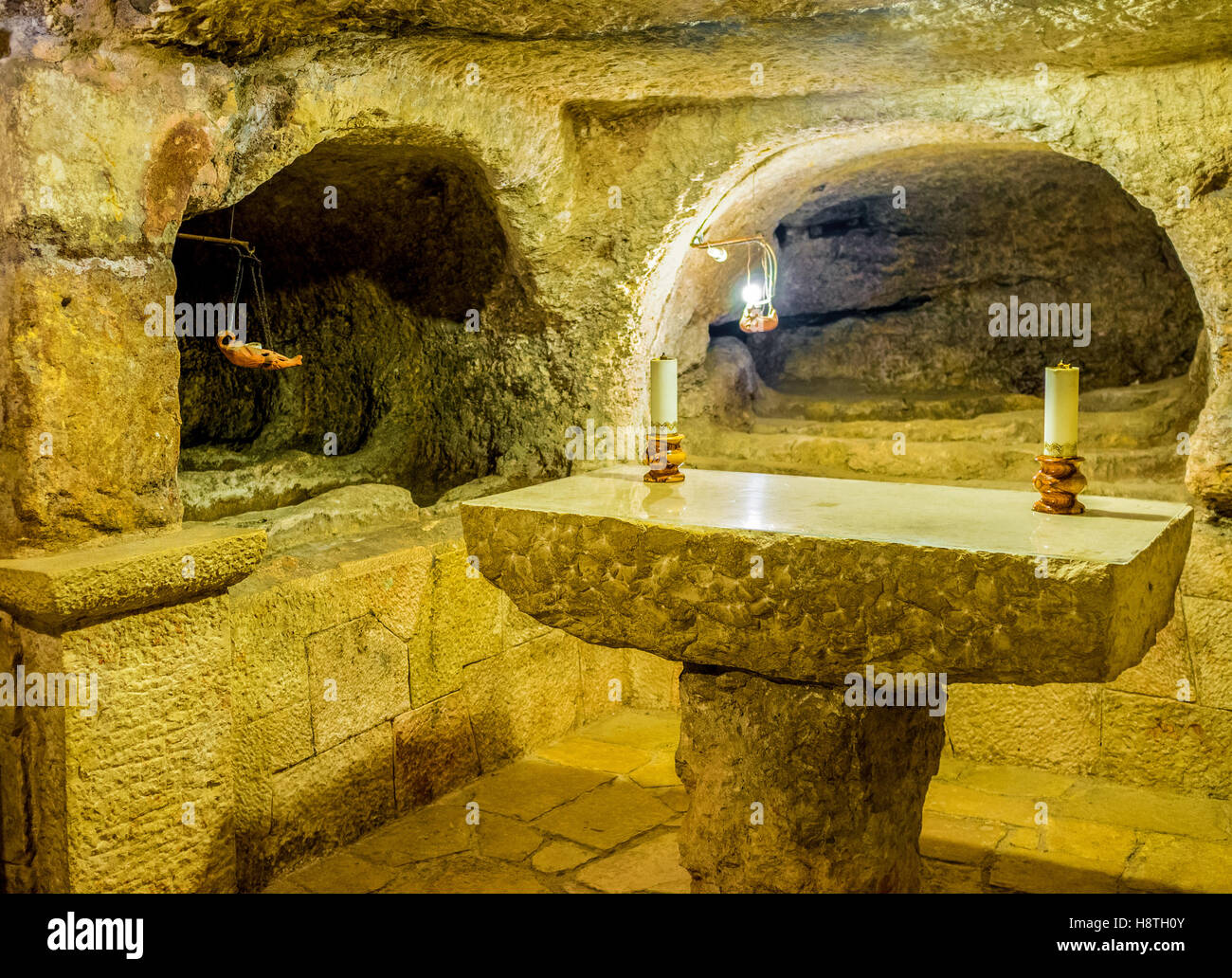 The small chapel in the cave under the Church of the Nativity is the place where Jesus the Christ was born Stock Photo