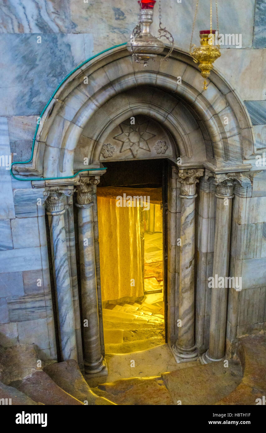 The entrance to the crypt  and caves of the Church of the Nativity Stock Photo