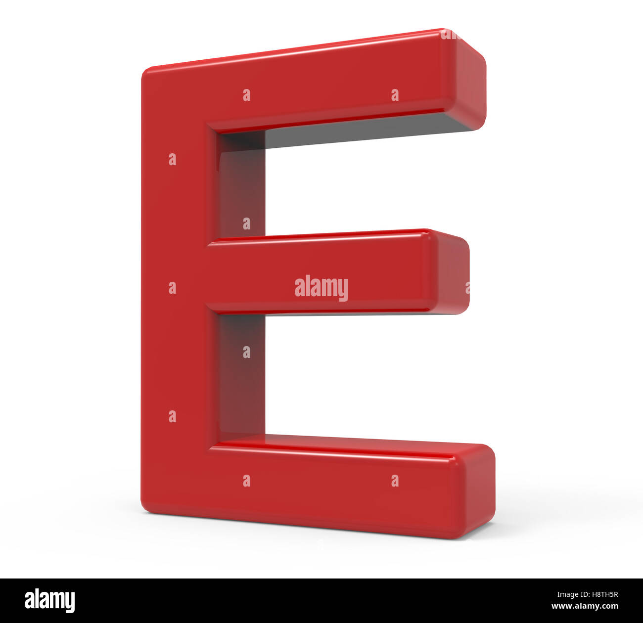 right leaning 3d rendering red letter E isolated white background Stock Photo