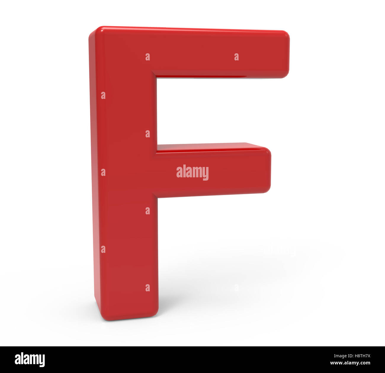 left leaning 3d rendering red letter F isolated white background Stock Photo