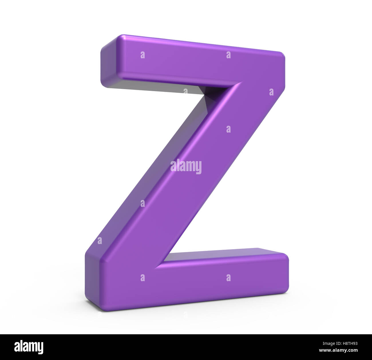 left leaning 3d rendering purple letter Z isolated white background Stock Photo