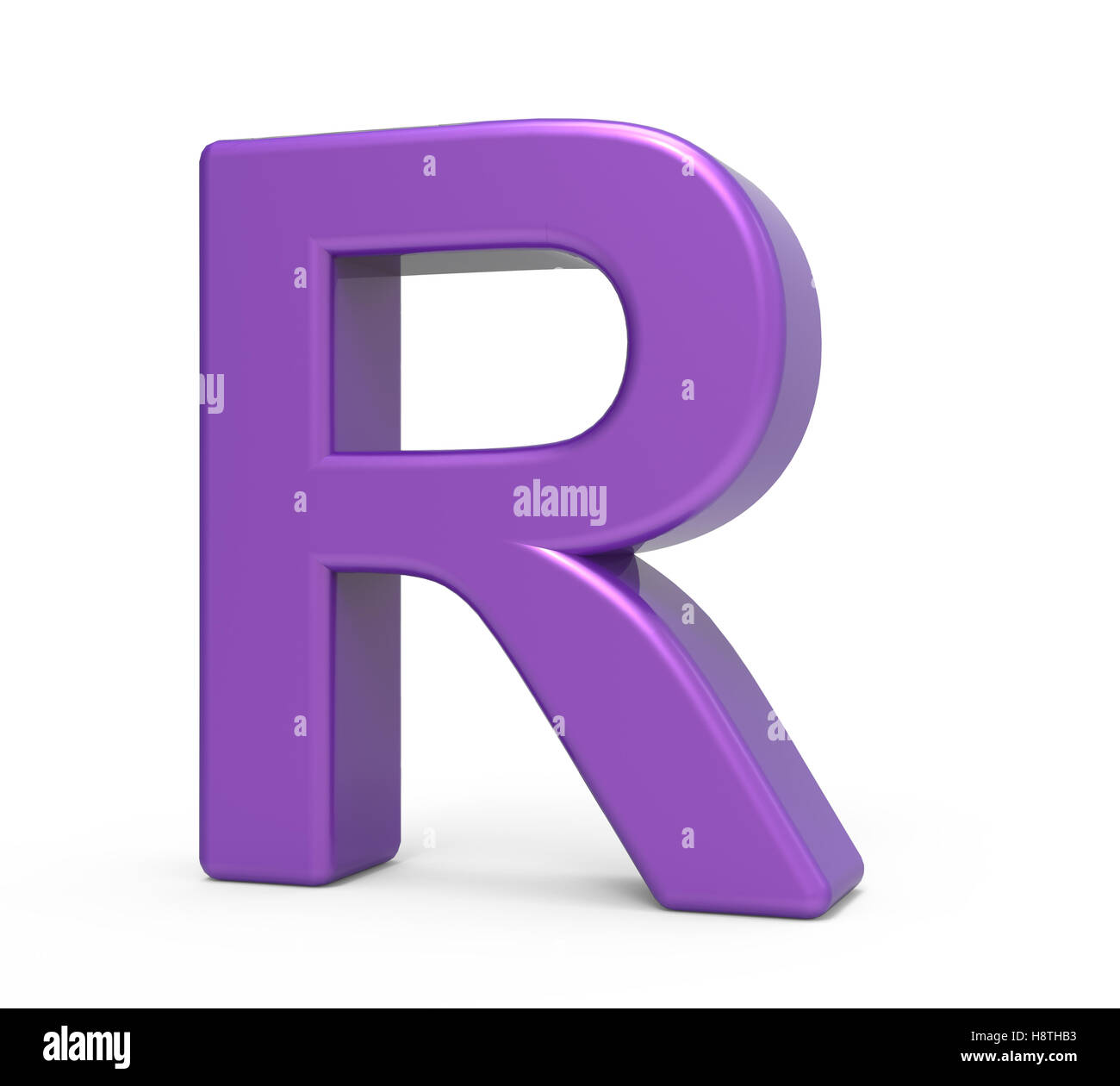 right leaning 3d rendering purple letter R isolated white background ...