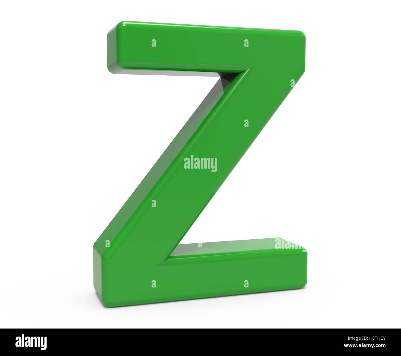 left leaning 3d rendering green letter Z isolated white background Stock Photo
