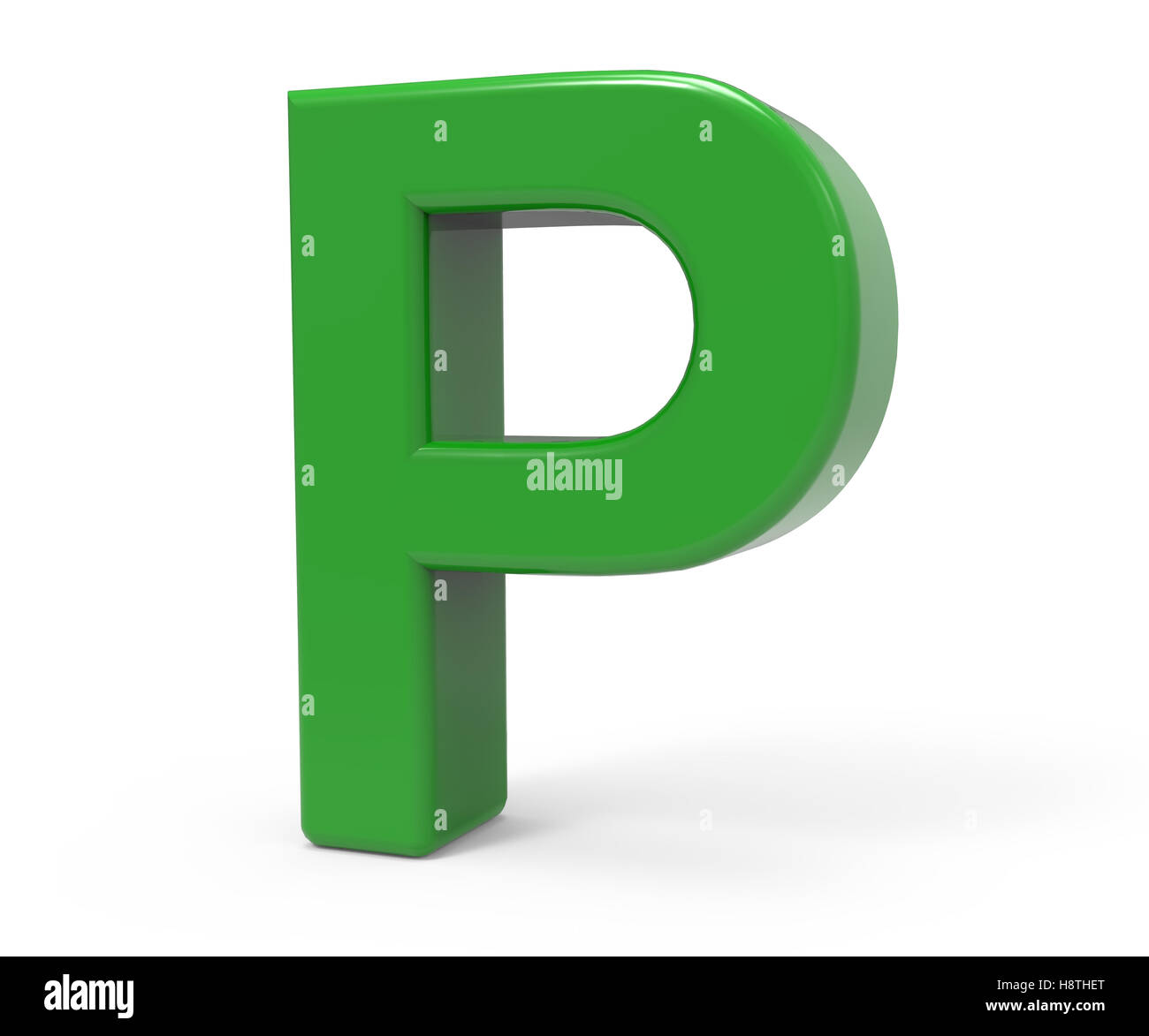 right leaning 3d rendering green letter P isolated white background Stock Photo