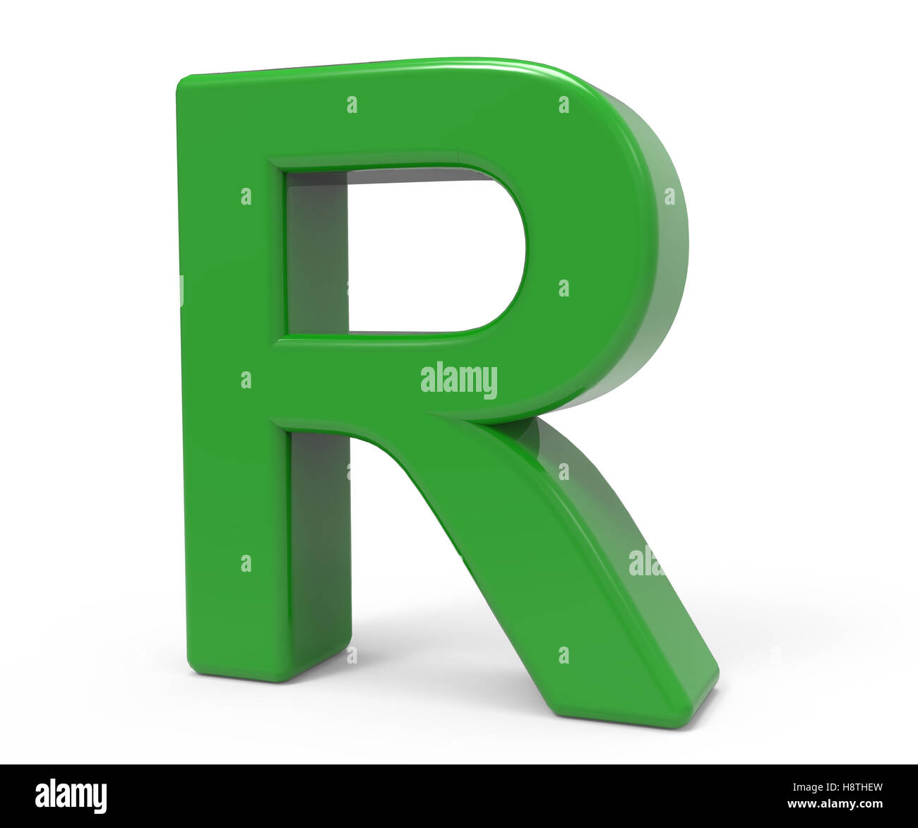 right leaning 3d rendering green letter R isolated white background ...