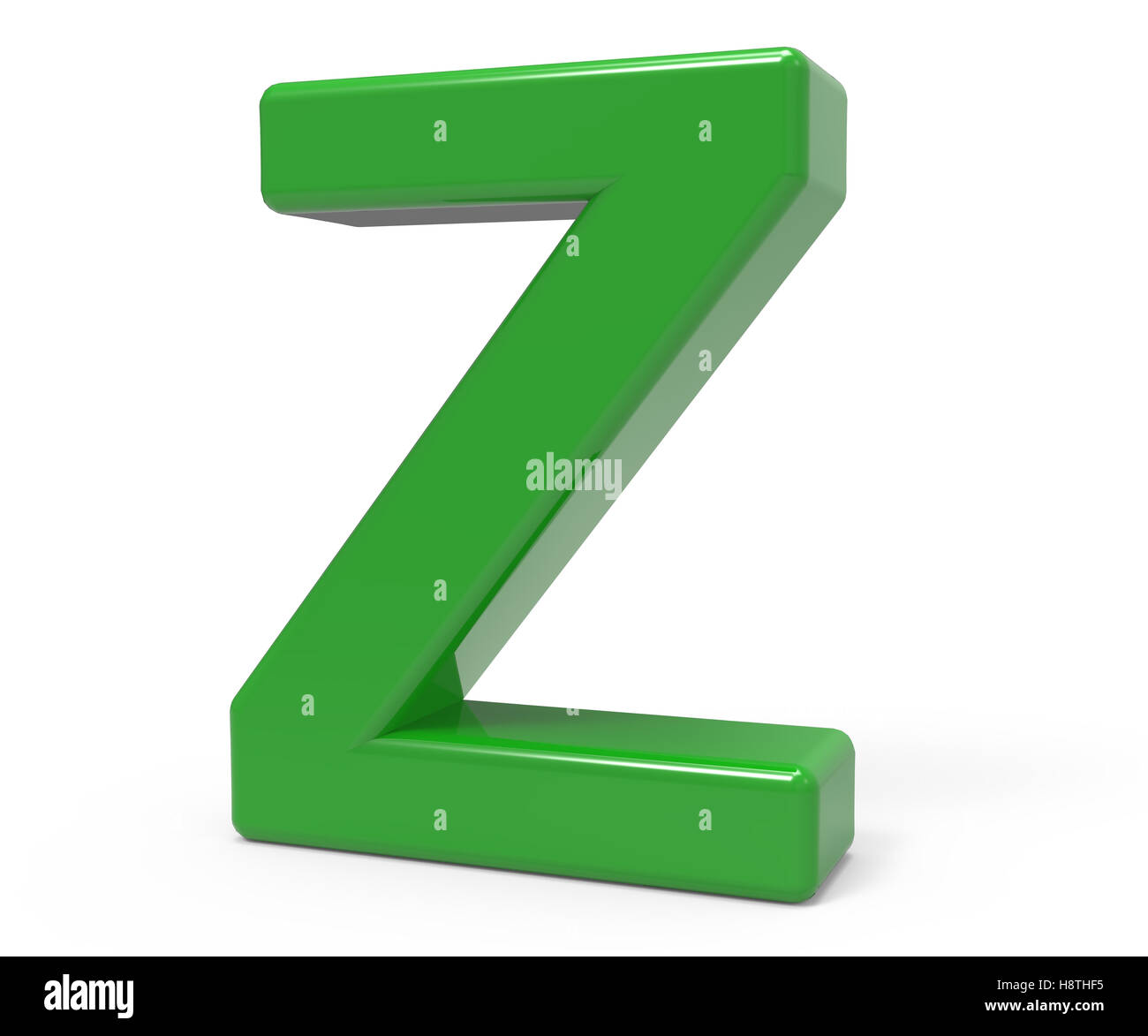 right leaning 3d rendering green letter Z isolated white background Stock Photo