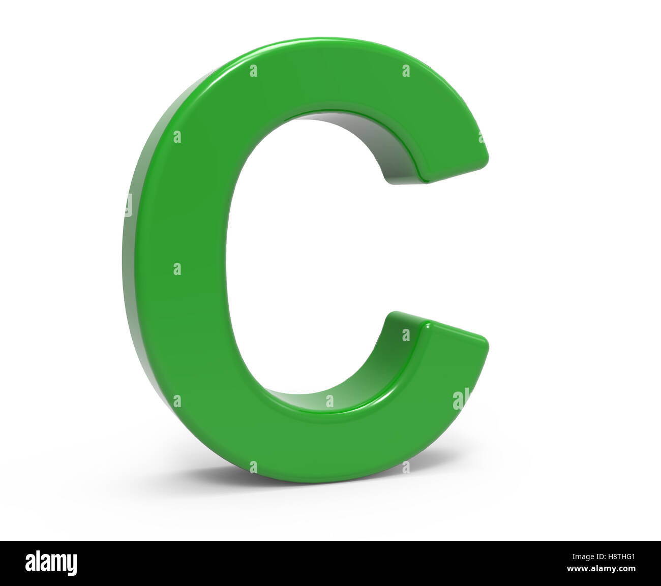 left leaning 3d rendering green letter C isolated white background Stock Photo