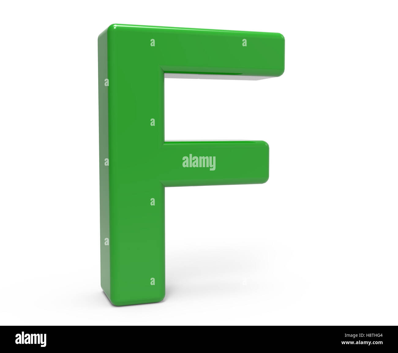 left leaning 3d rendering green letter F isolated white background Stock Photo