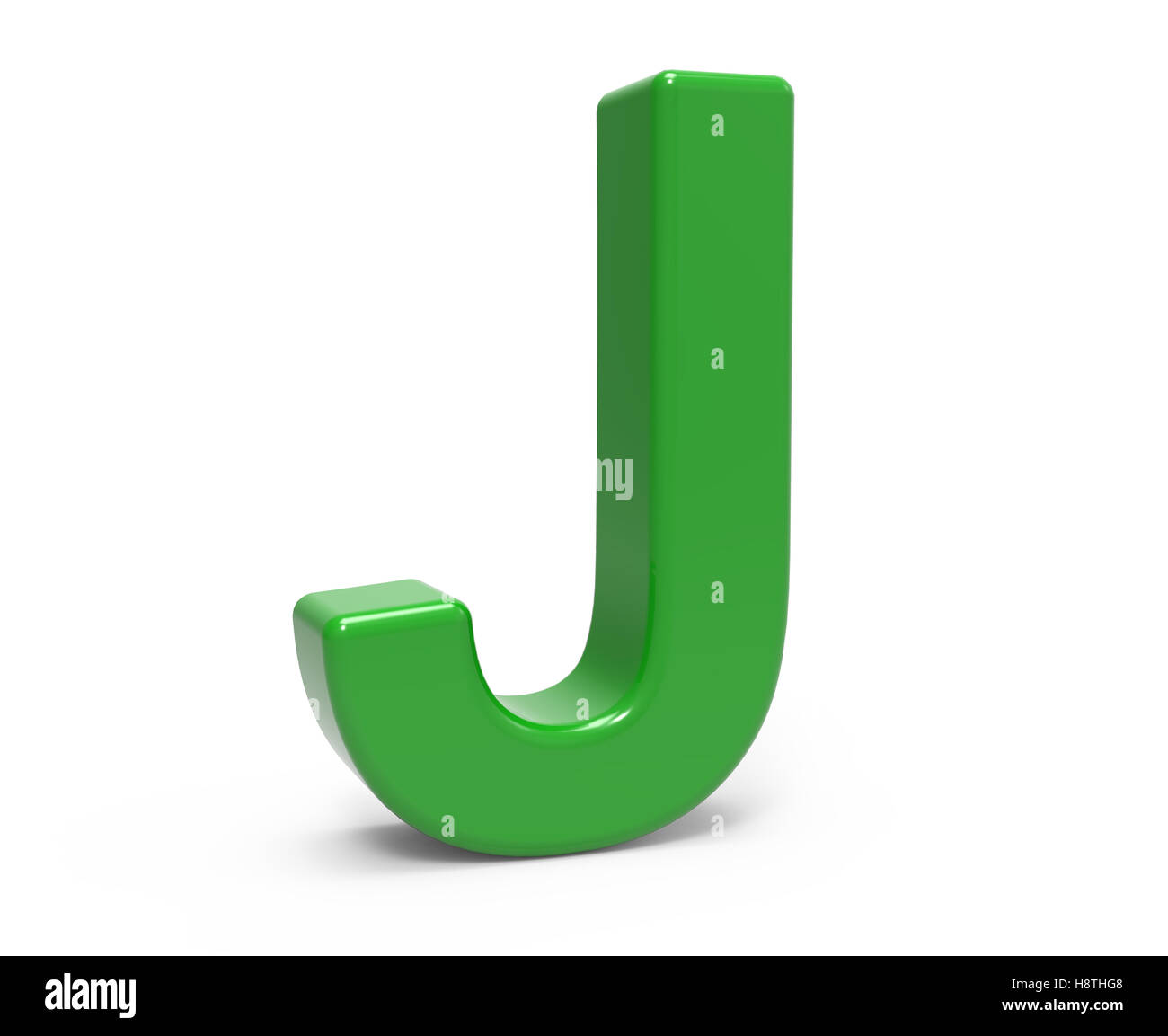 left leaning 3d rendering green letter J isolated white background Stock Photo