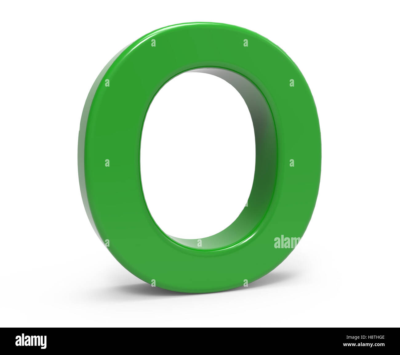 left leaning 3d rendering green letter O isolated white background Stock Photo
