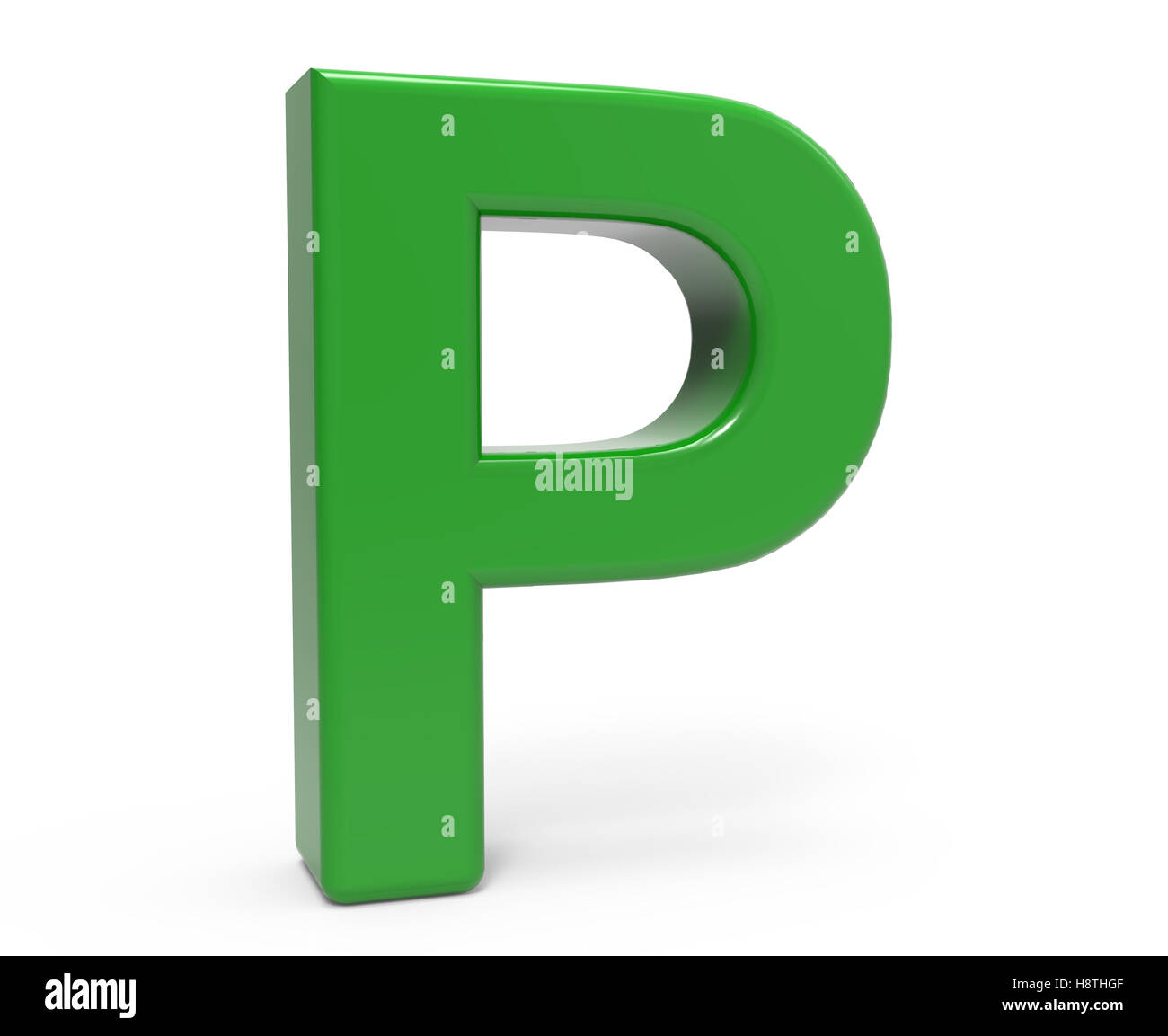 left leaning 3d rendering green letter P isolated white background Stock Photo