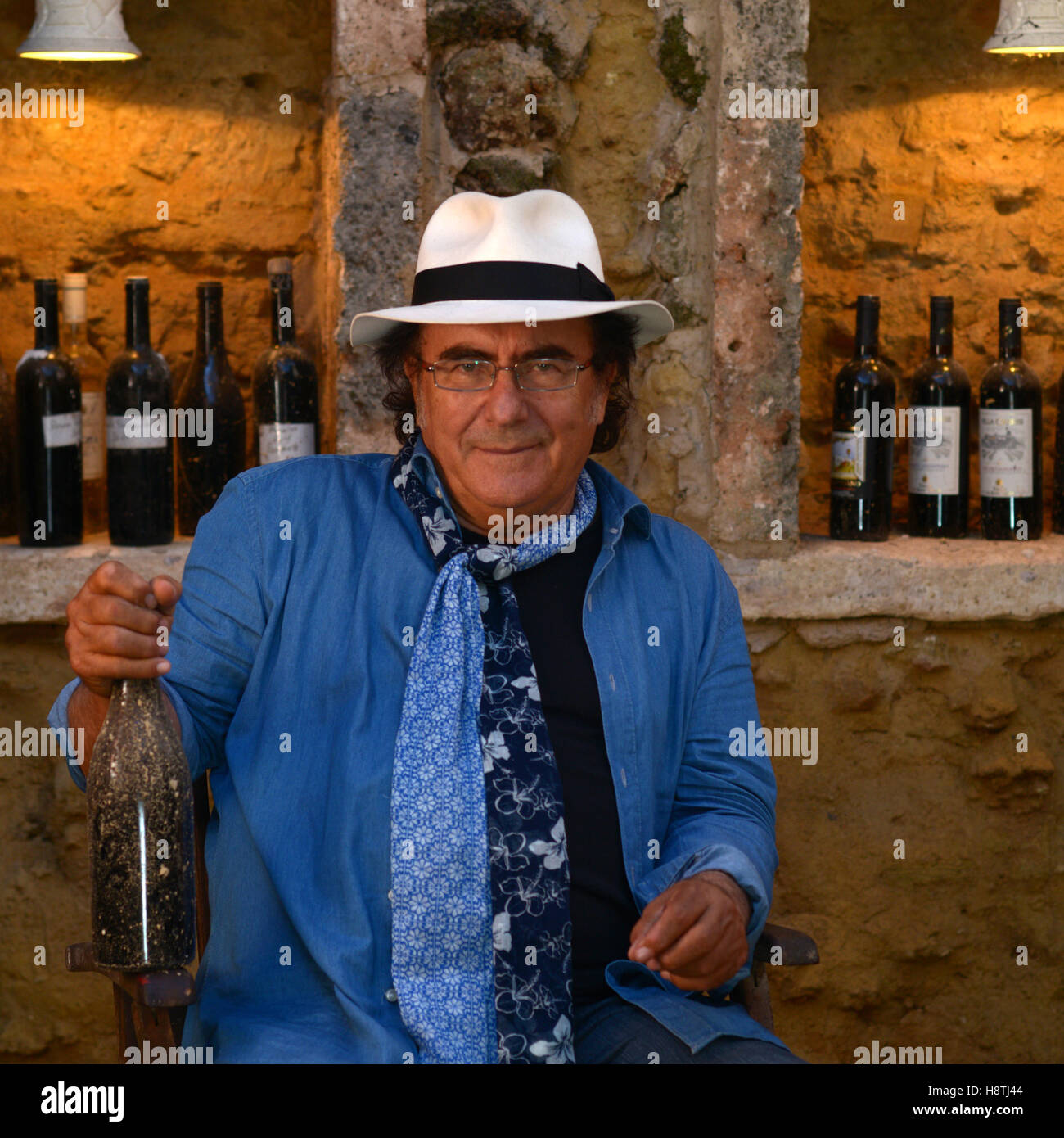 The Italian singer Al Bano, portrait in the cellar of his farmhouse Tenute Al Bano Carrisi, Cellino San Marco (BR), Italy, June Stock Photo