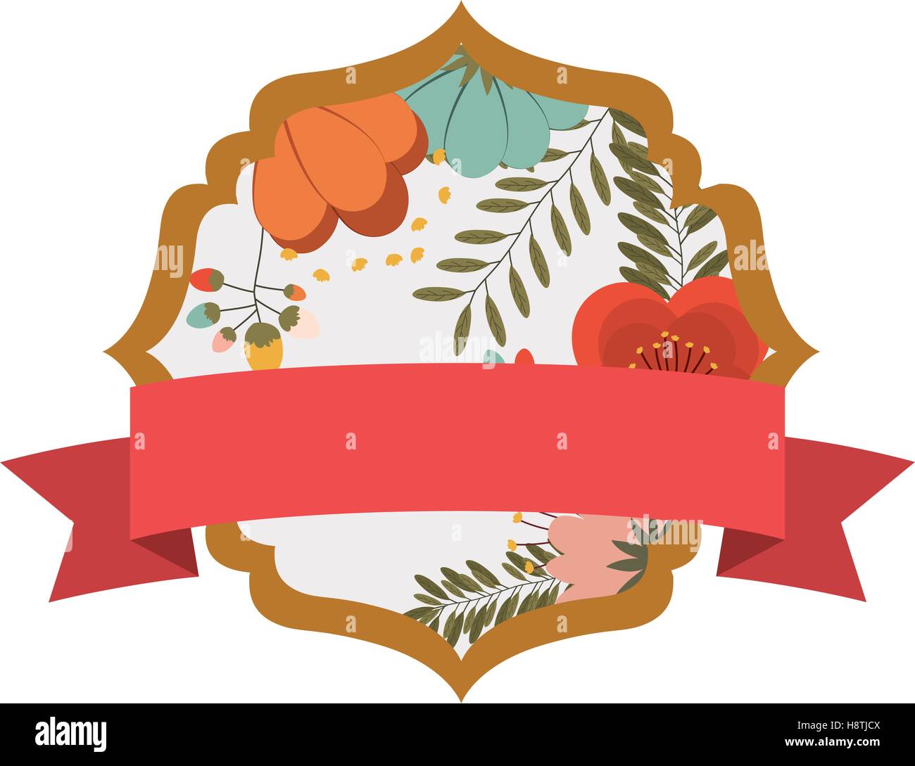 Frame Of Flowers With Ribbon Icon Decoration Rustic Garden Floral Stock Vector Image Art Alamy