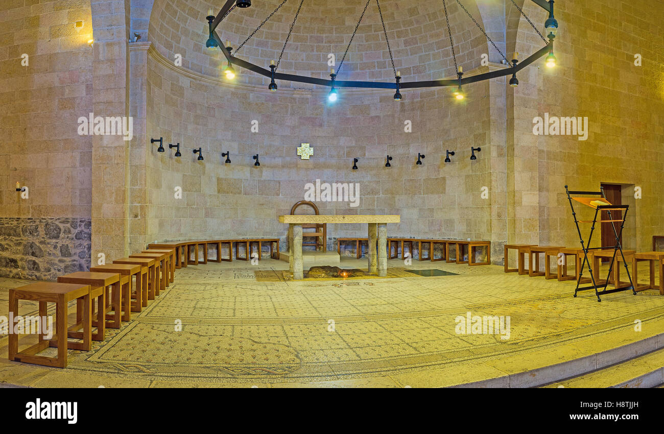The Sanctuary of the modern Multiplication Church, located on the place of ancient excavations Stock Photo