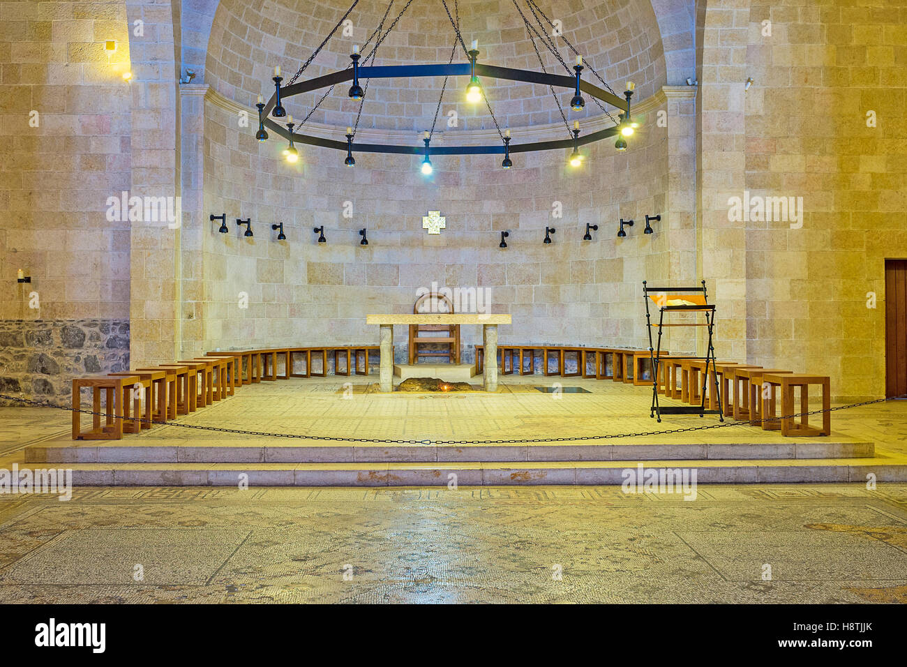 The interior of the Multiplication Church, the place of pilgrimage of christians from all over the world Stock Photo