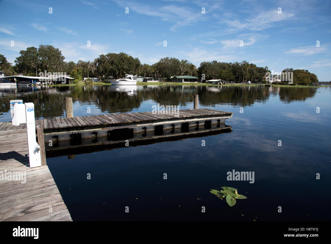 St Johns River in Volusia County Florida US The riverbank and boats close to Deland Florida USA