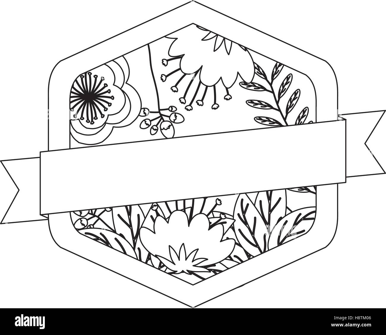 Flowers Frame With Ribbon Icon Decoration Rustic Garden Floral