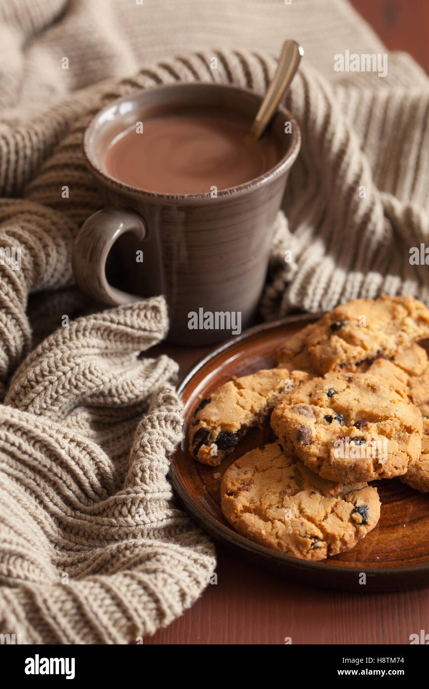 hot chocolate warming drink wool throw cozy autumn cookies Stock Photo ...