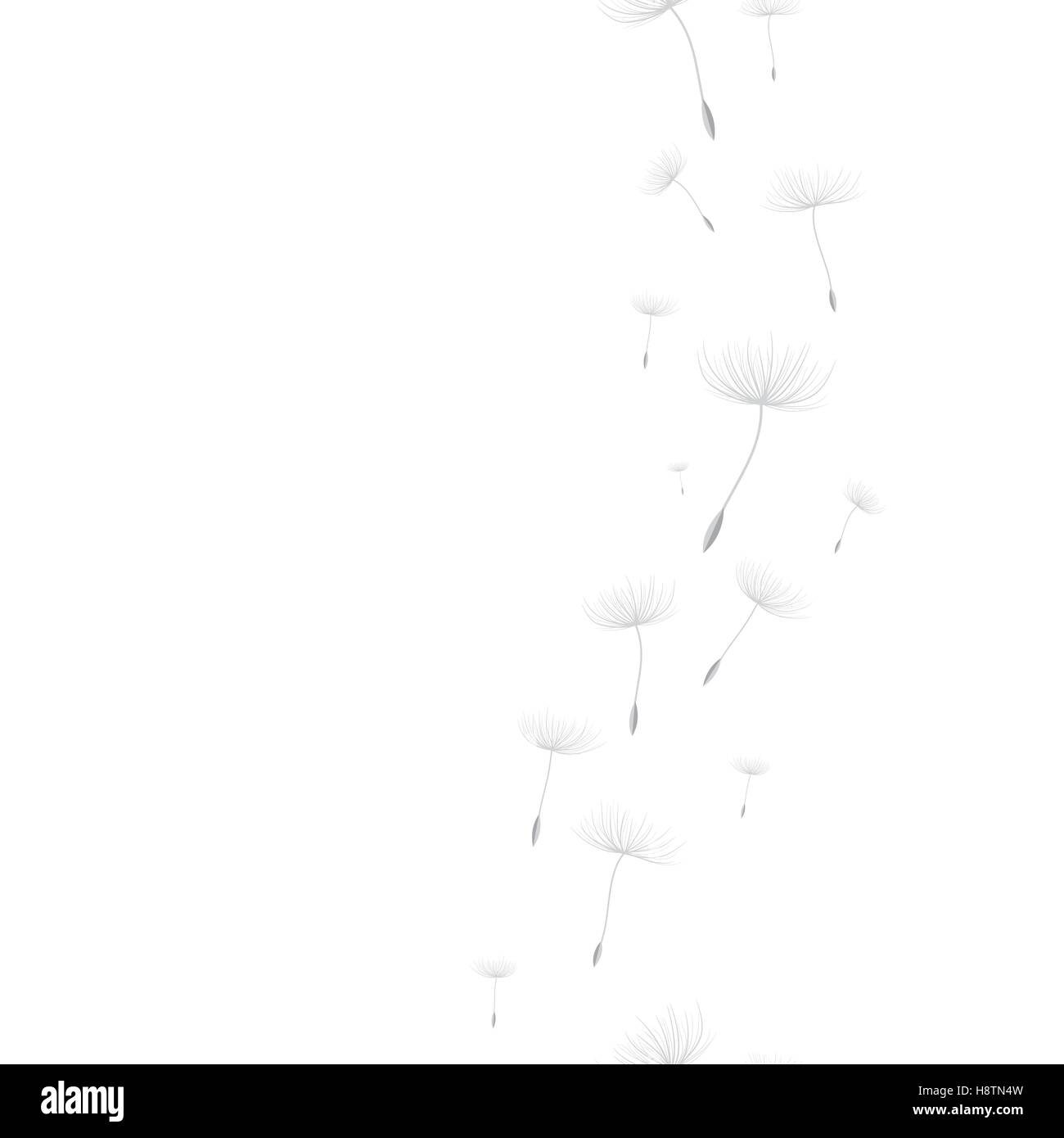 Vertical seamless background with flying dandelion seeds. Stock Vector